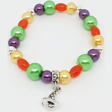 Bead Statement Bracelets - Stackable Beaded Stretch Bangles Shiny Glass with Charm Wizard Hat