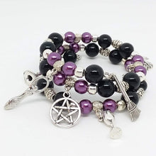 Load image into Gallery viewer, AVBeads Beaded Memory Wire Bracelet Wrap 3Layer Charm Bracelet Pagan Wiccan Witch Charms Handmade