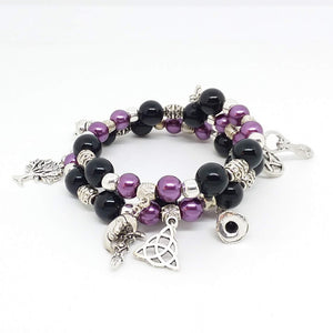 AVBeads Beaded Memory Wire Bracelet Wrap 3Layer Charm Bracelet Pagan Wiccan Witch Charms Handmade