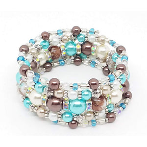 AVBeads Handmade Glass Bead Metal Charm Jewelry Set Earrings Necklace Memory Wire Bracelet 5Layer