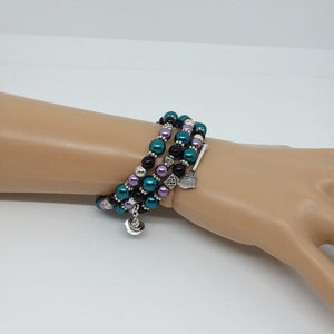 AVBeads Handmade Pagan Wiccan Glass Beaded Metal Charms Jewelry Memory Wire Bracelet Wrap 3Layer
