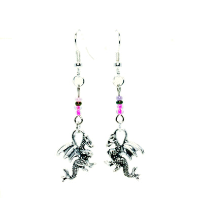 AVBeads Jewelry Charm Earrings Dangle Silver Hook Beaded Pink Dragon