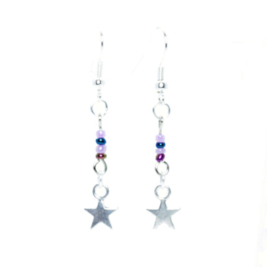 AVBeads Jewelry Charm Earrings Dangle Silver Hook Beaded Purple Star