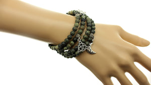AVBeads Gemstone Beaded Charm Bracelet Wicca Pagan Jewelry 4Layer Wrap Jasper