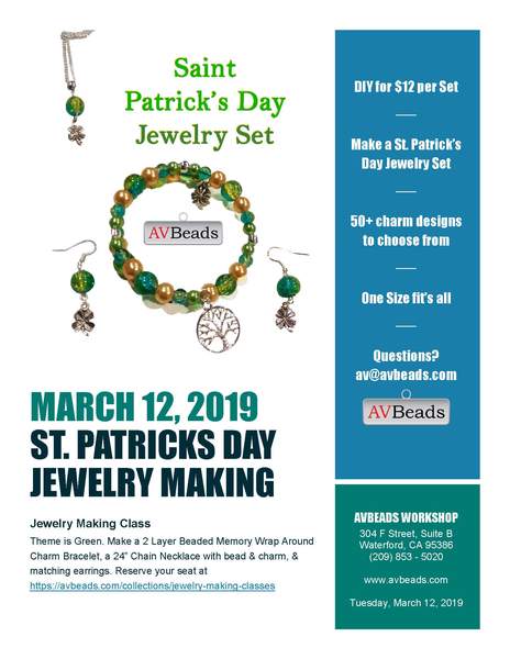 Saint Patrick's Day Jewelry Making Class Tuesday March 12, 2019