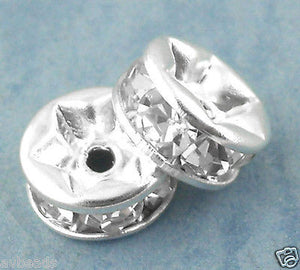 AVBeads Silver Plated Copper Rhinestone 6mm Spacer Beads 30pcs