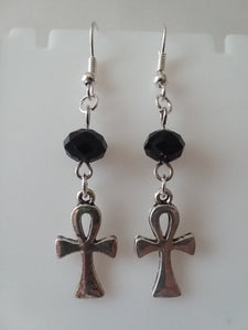 AVBeads Jewelry Charm Earrings Dangle Silver Hook Beaded Black Ankh Special