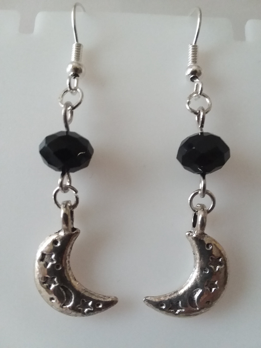 AVBeads Jewelry Charm Earrings Dangle Silver Hook Beaded Black Moon and Stars
