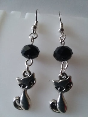 AVBeads Jewelry Charm Earrings Dangle Silver Hook Beaded Black Cat