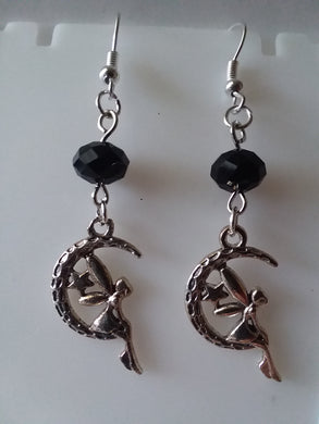 AVBeads Jewelry Charm Earrings Dangle Silver Hook Beaded Black Fairy Moon