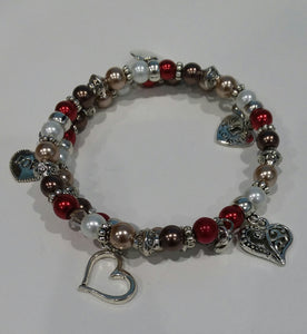 AVBeads Memory Wire Bracelet Beaded 2-Layer Wrap with Charms Valentine's