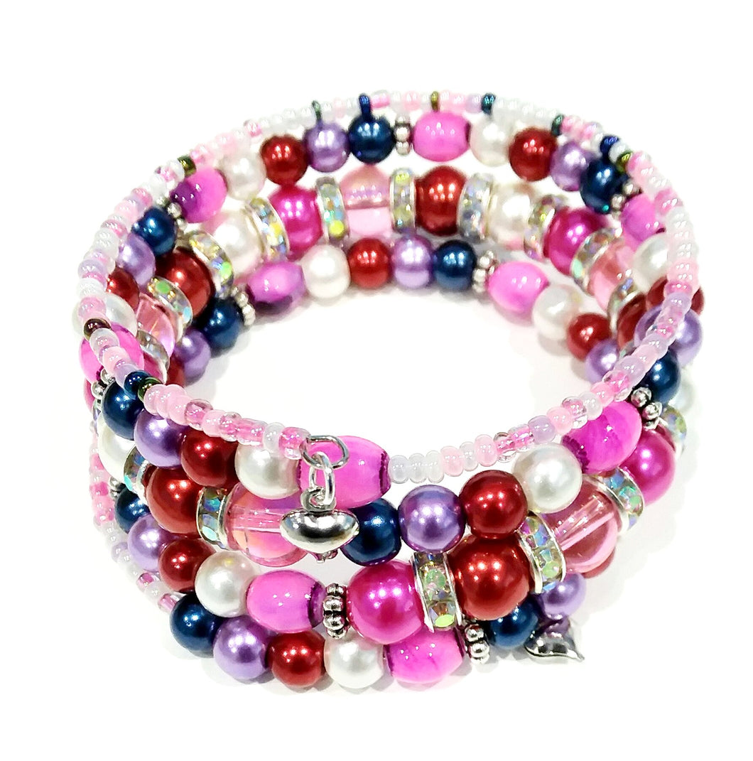 AVBeads Memory Wire Bracelet Beaded 5-Layer Wrap with Charms Valentine's 2