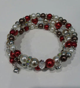 AVBeads Memory Wire Bracelet Beaded 3-Layer Wrap with Charms Valentine's