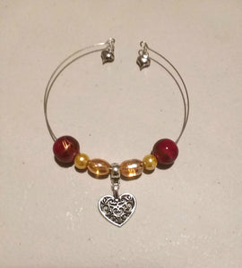 Charm Bracelet Single Layer 3 Charm 6 Bead Heart
