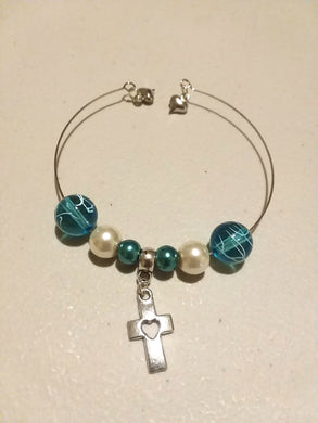 Charm Bracelet Single Layer with 3 Charms, 6 Beads, and a Cross Charm