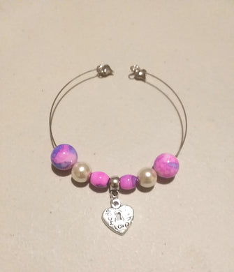 Charm Bracelet Single Layer 3 Charm 6 Bead Heart