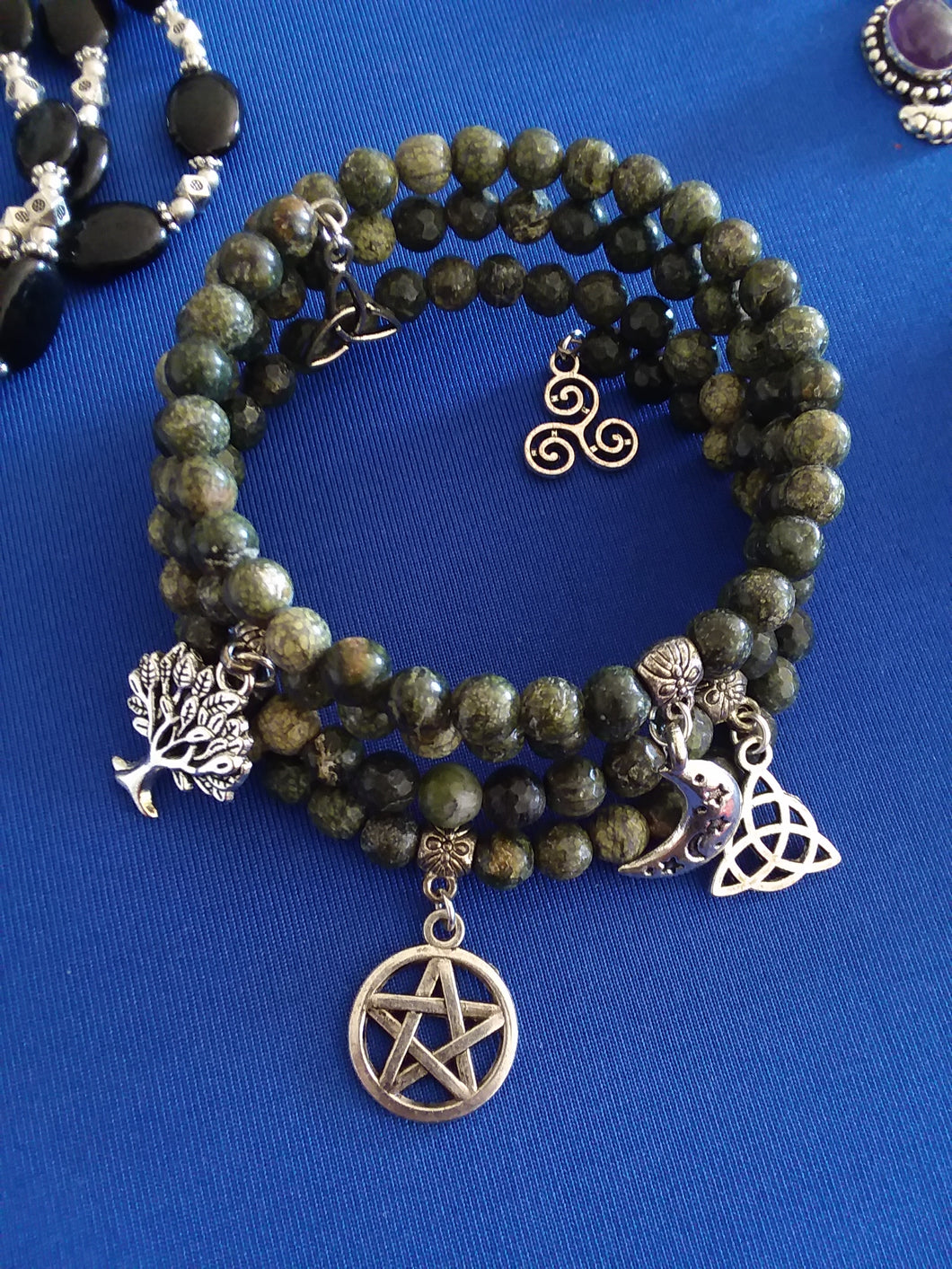 AVBeads Gemstone Beaded Charm Bracelet Wicca Pagan Jewelry 4Layer Wrap Jasper