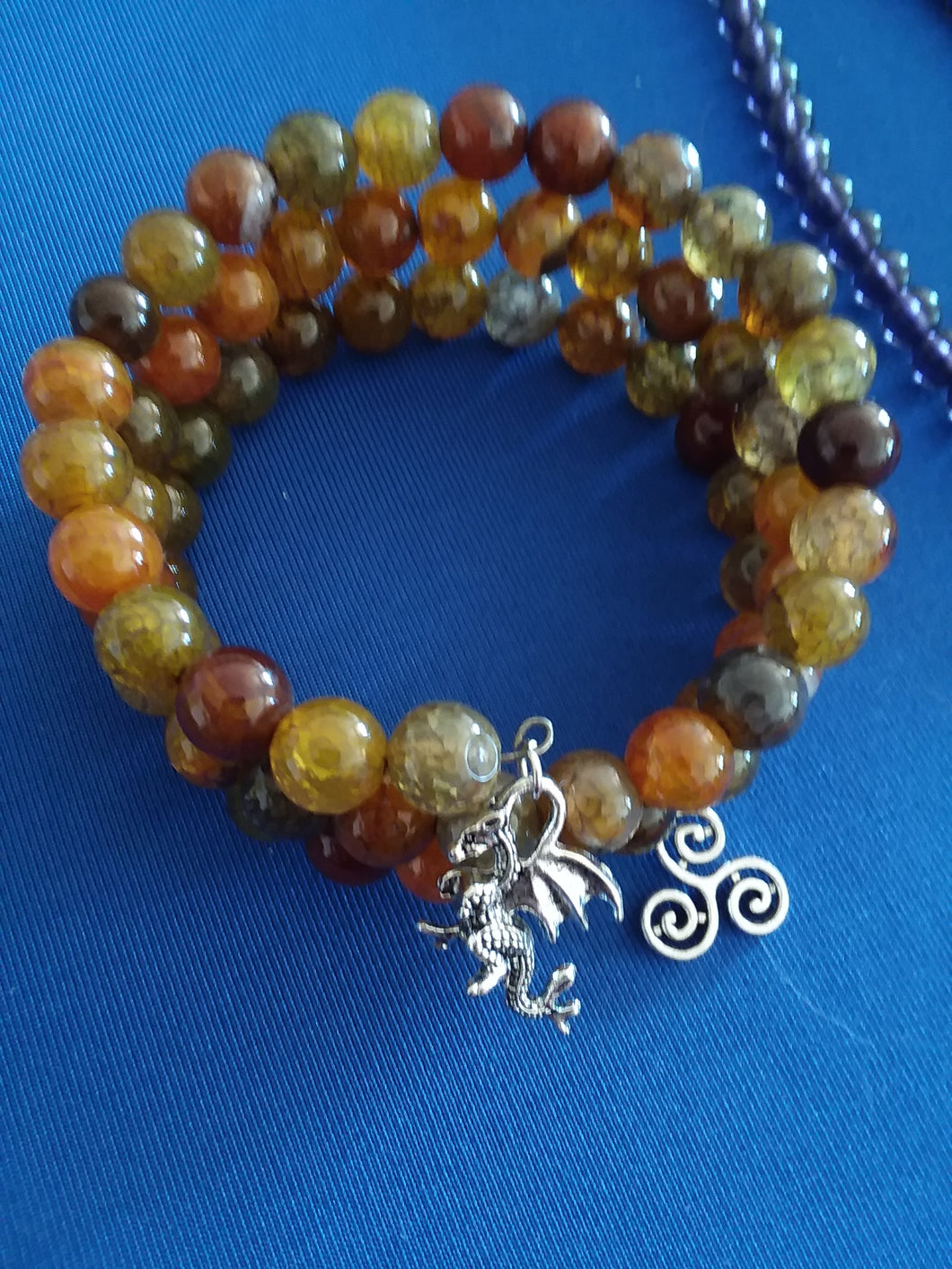 AVBeads Gemstone Beaded Charm Bracelet Wicca Pagan Jewelry 3Layer Wrap Bracelet Dragon