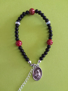 AVBeads Jewelry Religious Rosary Mary Connector Charm Bracelet Red Black Rhinestone Beads