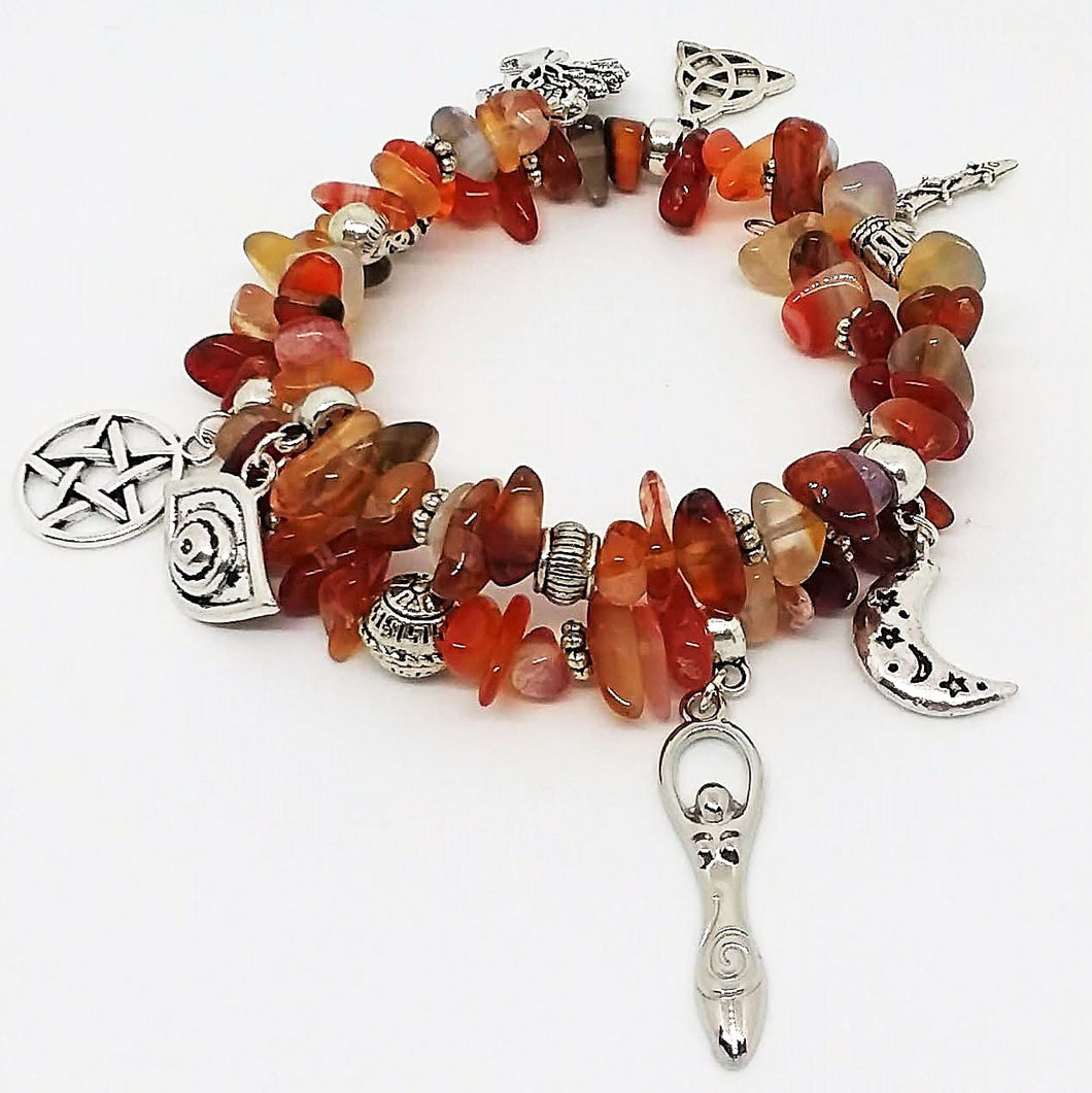 AVBeads Gemstone Beaded Charm Bracelet Wicca and Pagan Jewelry Bangle Wrap Agate
