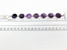 Load image into Gallery viewer, Gemstone Bracelet 7 Stone Amethyst Link Bracelet 7 3/4&quot; length Brass Toggle Clasp Bar