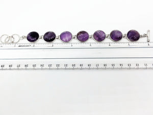 Gemstone Bracelet 7 Stone Amethyst Link Bracelet 7 3/4" length Brass Toggle Clasp Bar