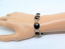 Load image into Gallery viewer, Gemstone Bracelet 7 Oval Stone Tigers Eye Link Bracelet 9&quot; length Brass Toggle Clasp Bar