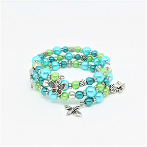 AVBeads Handmade Bug Insect Nature Glass Beaded Metal Charms Jewelry Memory Wire Bracelet Wrap 3Layer