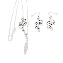 Load image into Gallery viewer, AVBeads Boho Jewelry Feather Olive Branch Charm Pendant Silver Plated Chain Bracelet Necklace Earrings Set