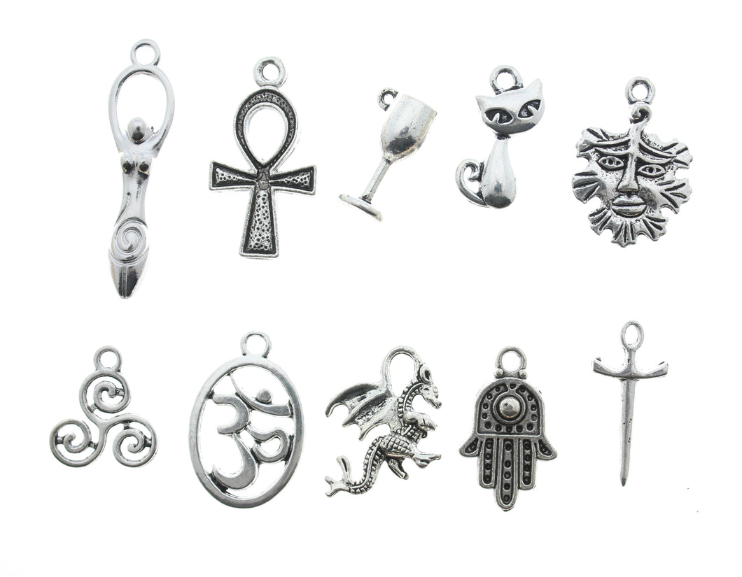 AVBeads Mixed Charms Wicca Charms Silver Metal 4201 10pcs