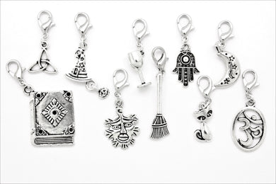 AVBeads Clip-On Charms Mixed Wicca Silver JWL-CC-WMM102 10pcs