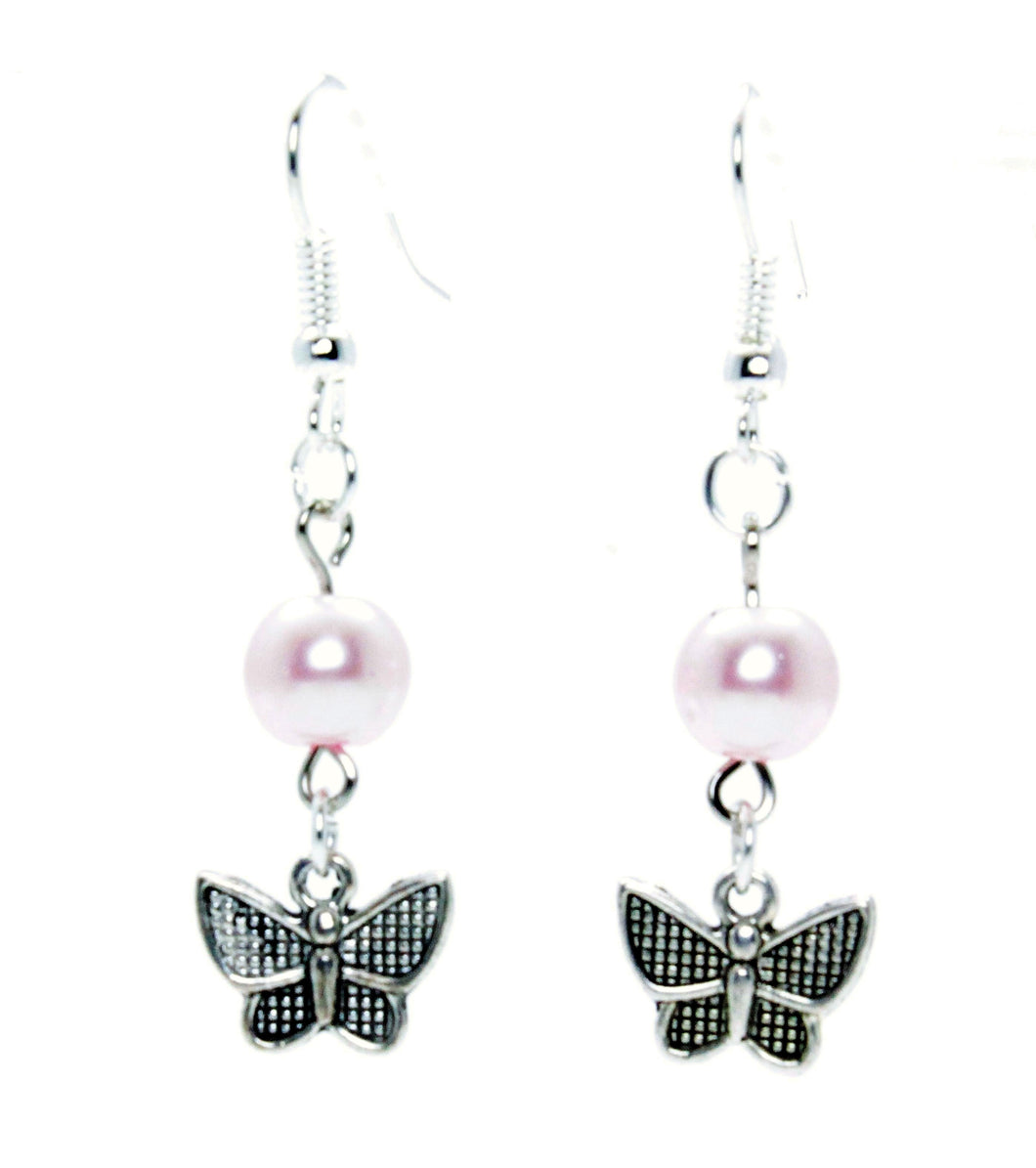 AVBeads Jewelry Charm Earrings Dangle Silver Hook Beaded Pink Butterfly
