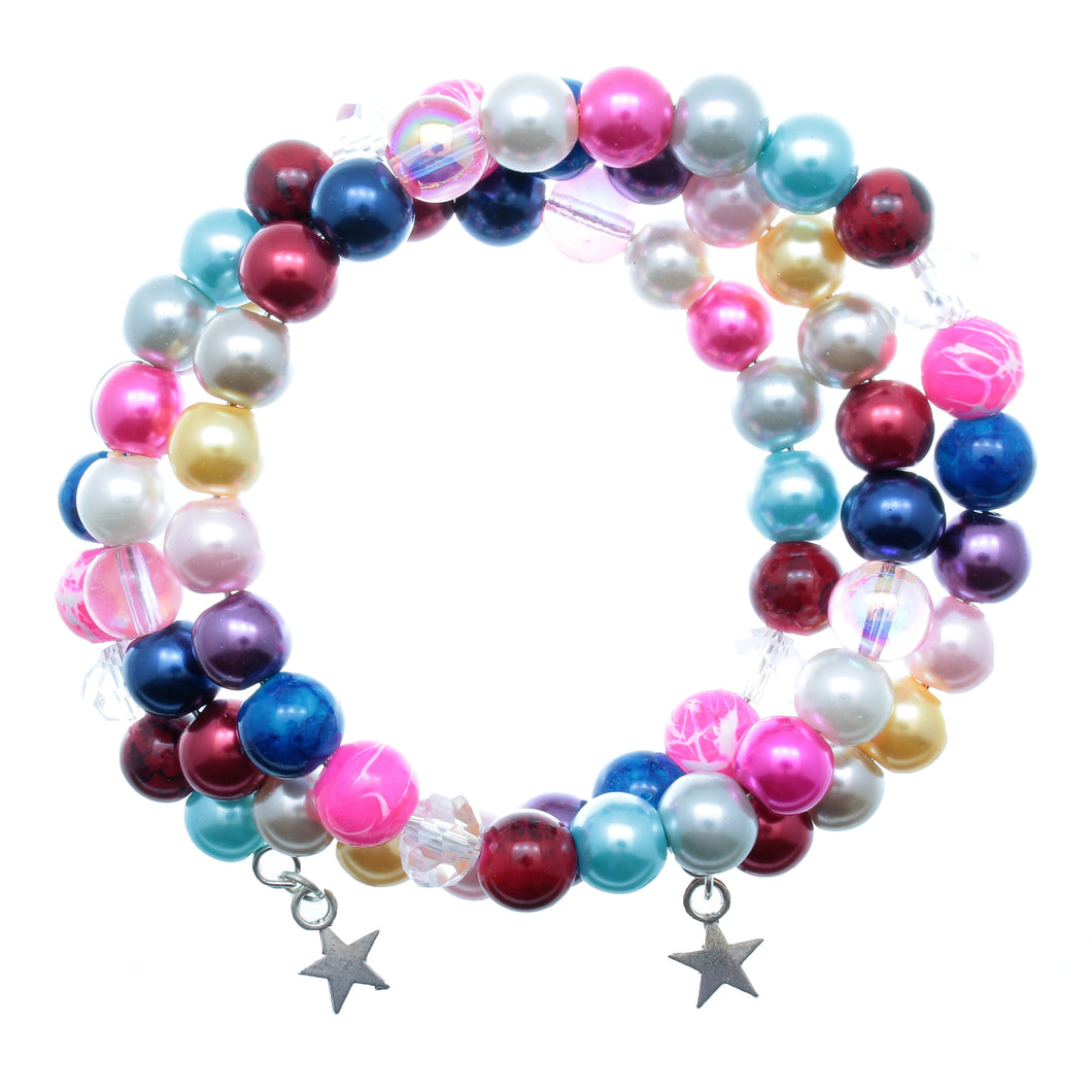 AVBeads Beaded Wrap Metal Charms Bracelet Multi Color 3 Layer 70 8mm Beads Stars