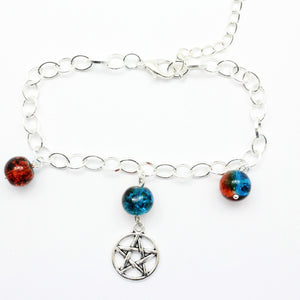 AVBeads Charm Bracelet Pentacle Charm Blue and Orange Crackle Beads 10" JWL-CBBBO-07776