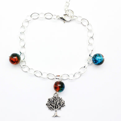 AVBeads Charm Bracelet Tree Charm Blue and Orange Crackle Beads 10