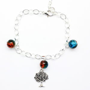 AVBeads Charm Bracelet Tree Charm Blue and Orange Crackle Beads 10" JWL-CBBBO-05574