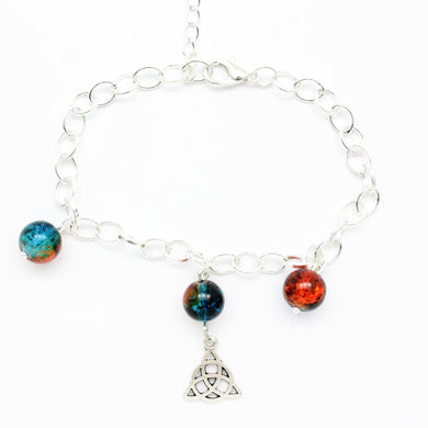 AVBeads Charm Bracelet Triquetra Charm Blue and Orange Crackle Beads 10