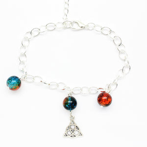AVBeads Charm Bracelet Triquetra Charm Blue and Orange Crackle Beads 10" JWL-CBBBO-22106