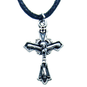 AVBeads Choker Necklace 18" Black Cord with Silver Cross Charm Pendant 1001