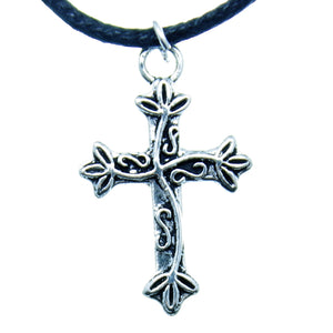 AVBeads Choker Necklace 18" Black Cord with Silver Cross Charm Pendant 1002
