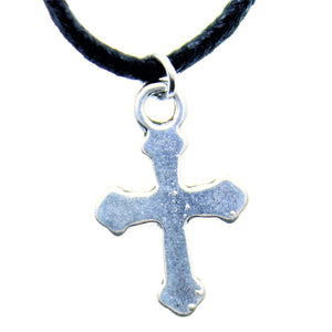AVBeads Choker Necklace 18" Black Cord with Silver Cross Charm Pendant 1003