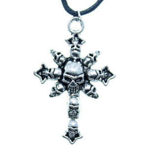 AVBeads Choker Necklace 18" Black Cord with Silver Skull Cross Charm Pendant