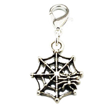 Load image into Gallery viewer, AVBeads Clip-On Charms Spider Web Charm Antique Silver Metal Pagan Charm Clip