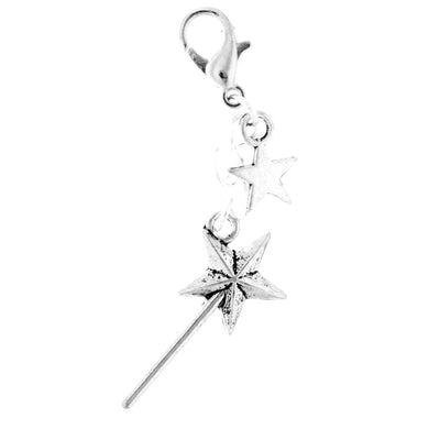 AVBeads Clip-On Charms Wand and Star Charm 50mm x 15mm Silver JWLCC00063