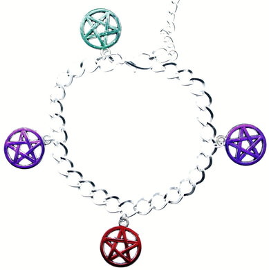AVBeads Jewelry Charm Bracelet Wicca 4-Corners Pentacles Blue Green Purple Red Silver