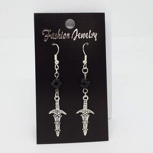 Gothic Halloween Pagan Wicca Wiccan Witch Athame Charm with Silver Plated Metal Ear Hook Dangle Earrings