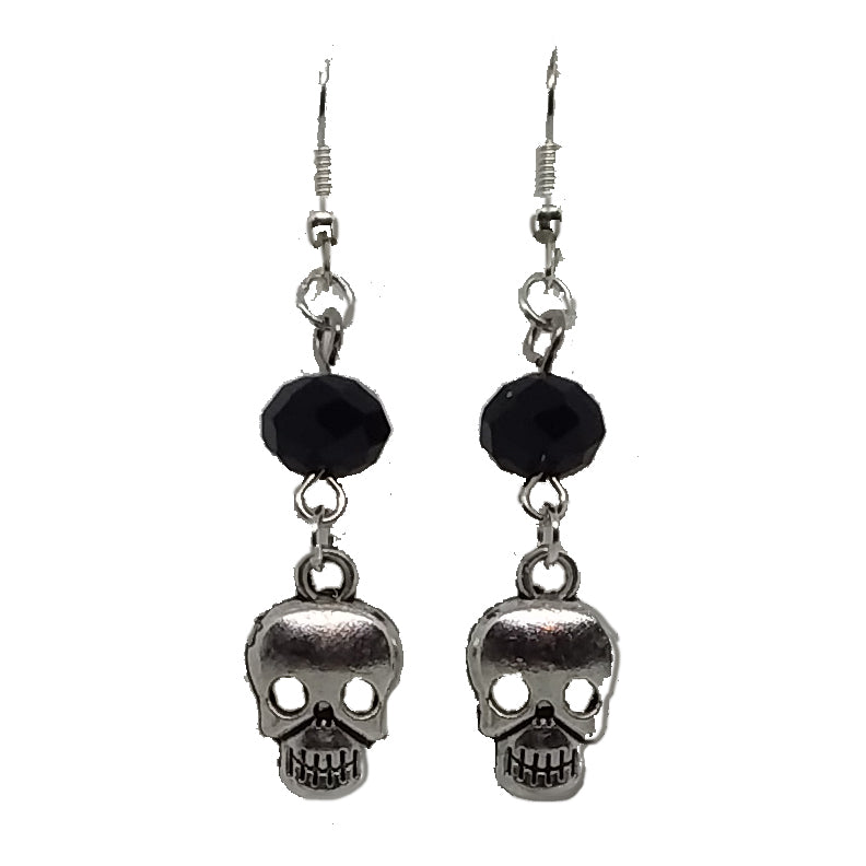AVBeads Jewelry Charm Earrings Dangle Silver Hook Beaded Black Skull