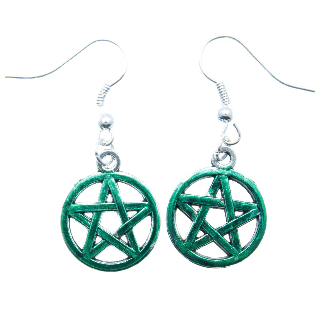 AVBeads Jewelry Charm Earrings Dangle Silver Hook Pentacle Green