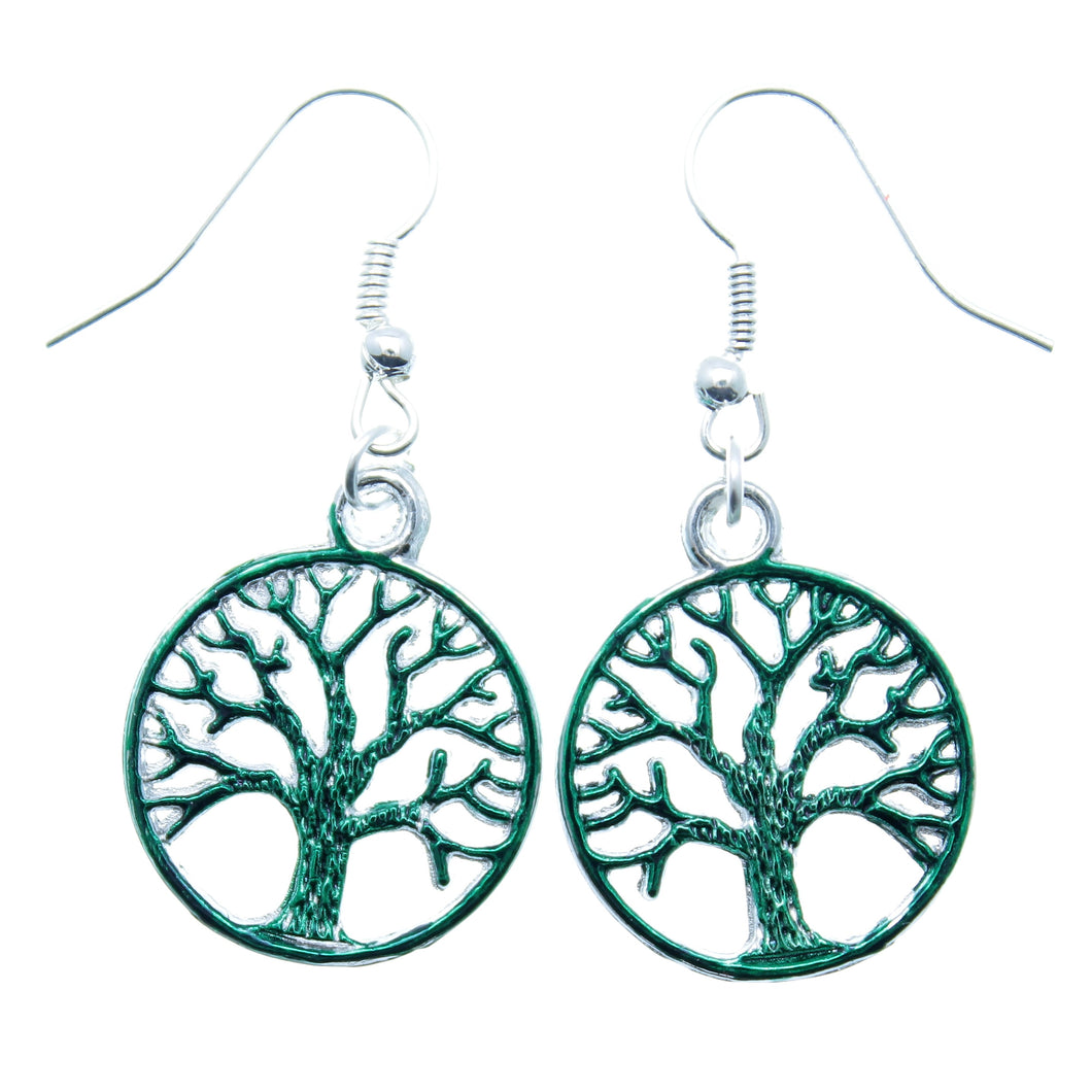 AVBeads Jewelry Charm Earrings Dangle Silver Hook Tree of Life Green