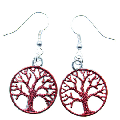 AVBeads Jewelry Charm Earrings Dangle Silver Hook Tree of Life Red